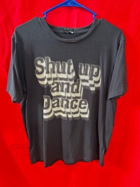 MOTHER Black Graphic Tee with White 'Shut Up and Dance' Print